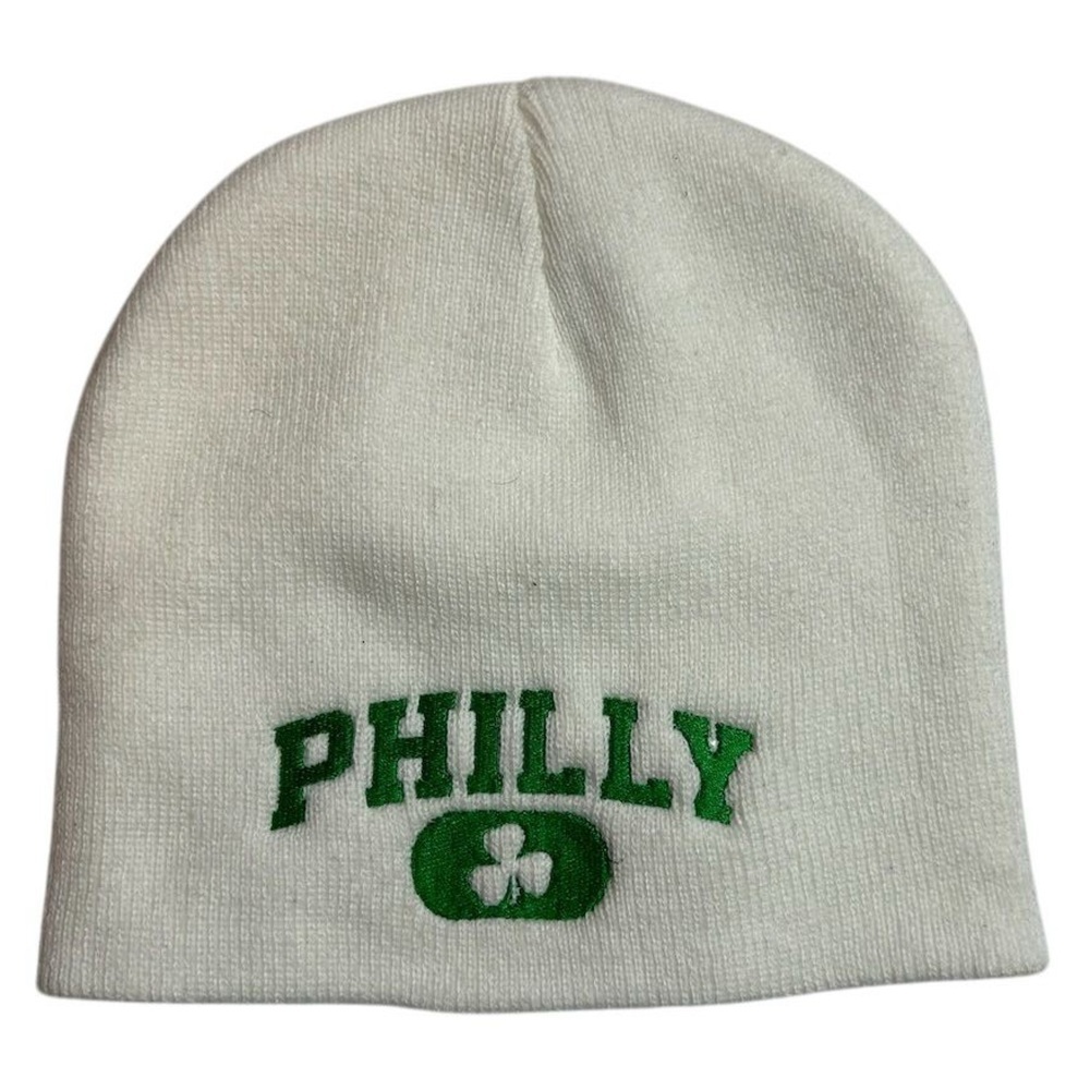 Philly Irish Embroidered Beanie Hat White Green Unisex‎ Winter Warm Casual